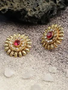 YouBella Gold-Plated Artificial Stones Studded Floral Shaped Studs