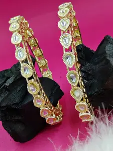 AARNAA Set Of 2 Gold-Plated Kundan Studded Bangles