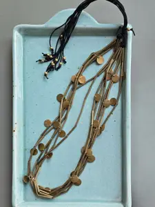 Studio Anviksha Antique Brass Tube with discs Layered Statement Necklace