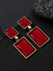 YouBella Gold-Plated Artificial Stones Studded Square Shaped Drop Earrings