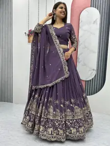 Aika Ethnic Embroidered Sequinned Semi-Stitched Lehenga & Unstitched Blouse With Dupatta
