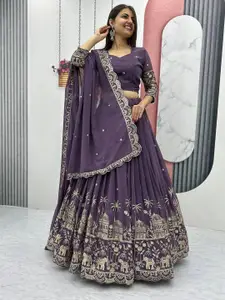 LADY SHOPI Embroidered Semi-Stitched Lehenga & Unstitched Blouse With Dupatta