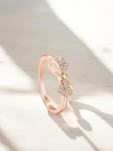 MYKI Picturesque Stainless Steel Rose Gold-Plated Artificial Stones-Studded Finger Ring