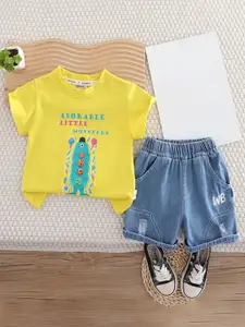 INCLUD Boys Graphic Printed Round Neck T-Shirt With Shorts