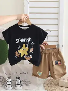INCLUD Boys Star Fish Graphic Printed Round Neck T-Shirt With Shorts