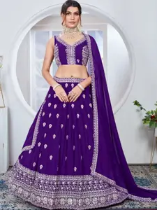 A TO Z CART Floral Embroidered Semi-Stitched Lehenga & Unstitched Blouse With Dupatta