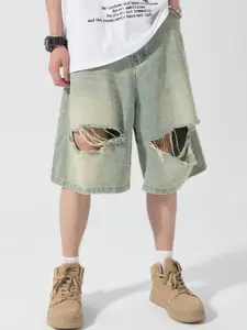 StyleCast x Revolte Men Loose Fit Low-Rise Distressed Denim Shorts
