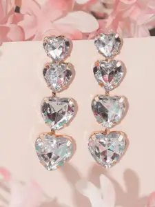 Niscka Gold-Plated Artificial Stones Studded Heart Shaped Drop Earrings