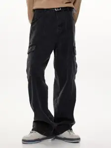 StyleCast x Revolte Men Wide Leg Mid-Rise Light Fade Jeans