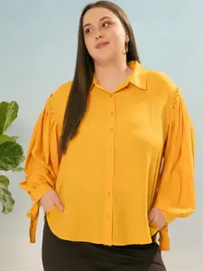 SASSAFRAS Curve Women Plus Size Solid Casual Shirt