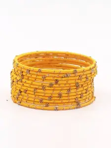 leshya Set Of 12 Artificial Stones and Beads Studded flower Design Thread Bangles