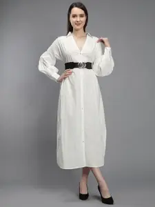Amagyaa Women Cuffed Sleeve Shirt Midi Dress