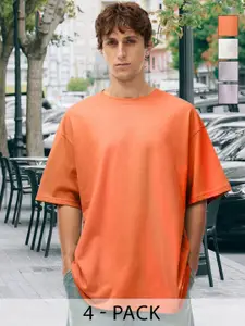 PRONK Men Oversized Solid T-shirts Pack of 4