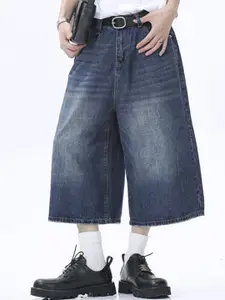StyleCast x Revolte Men Loose Fit Below Knee Denim Shorts