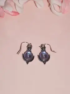 Niscka Silver-Plated Artificial Stones Studded Circular Shaped Drop Earrings