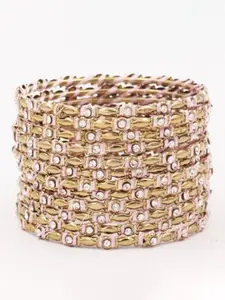 leshya Set Of 12 Artificial Stones and Beads Studded Thread Bangles