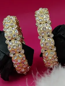 AARNAA Set Of 2 Gold-Plated Kundan Studded Bangles