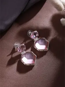ASMITTA JEWELLERY Silver-Plated Artificial Stones Studded Geometric Shaped Drop Earrings