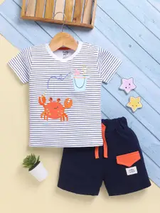 Toonyport Boys Striped Round Neck Pure Cotton T-shirt With Shorts