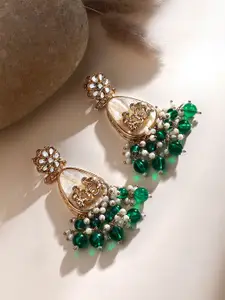 ASMITTA JEWELLERY Gold-Plated stones Studded & Pearls Beaded Floral Drop Earrings