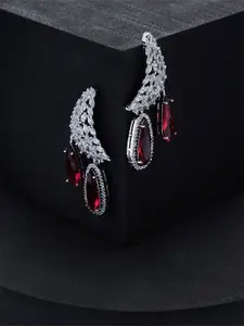 ASMITTA JEWELLERY Silver Plated Faux Ruby Studded Contemporary Drop Earrings