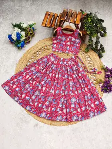 BAESD Girls Printed Mukaish Foil Print Ready to Wear Lehenga & Blouse With Dupatta