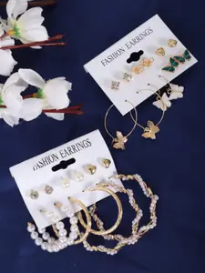 YouBella Set Of 12 Gold-Plated Pearls Studded Circular Shaped Studs