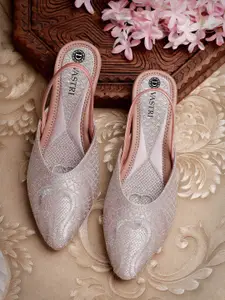 DIVASTRI Women Woven Design Embroidered Mules Flats