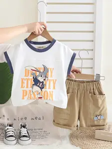 INCLUD Boys Printed Round Neck Extended Shoulder T-Shirt With Shorts