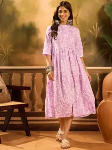 Sangria  Women Floral Printed Pure Cotton A-Line Ethnic Dress