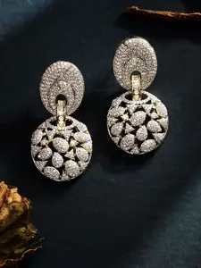 ASMITTA JEWELLERY Gold-Plated Dual Toned AD & CZ Studded Oval Shaped Drop Earrings