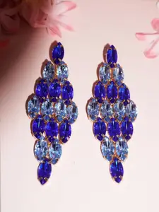 Niscka Rhodium-Plated Artificial Stone Studded Oval Drop Earrings