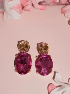 Niscka Gold-Plated Artificial Stones Studded Oval Shaped Drop Earrings