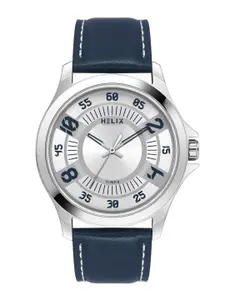 Helix By Timex Silver Round Dial Analog Leather Men Watch - TW055HG00