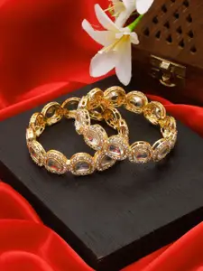 T4 JEWELS Set Of 2 Gold-Plated Kundan & Stone-Studded Bangles