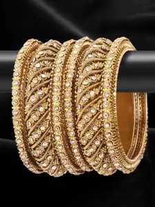 T4 JEWELS Set Of 6 Gold-Plated Kundan Studded Bangles