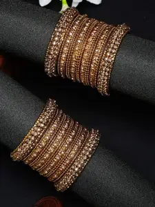 T4 JEWELS Set Of 28 Gold-Plated Stone-Studded & Beaded Bangles
