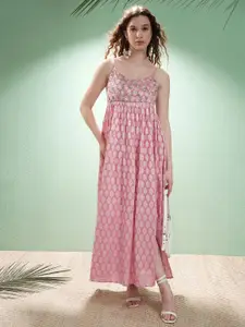 Vishudh Women Floral Embroidered Shoulder Straps Maxi Dress