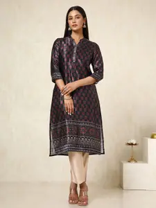Soch Floral Printed Mandarin Collar Mashru Straight Kurta