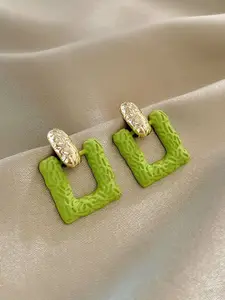 KRENOZ Gold-Plated Square Shaped Drop Earrings