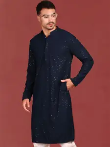 Anouk Floral Chikankari Embroidered Mandarin Collar Sequinned Straight Kurta