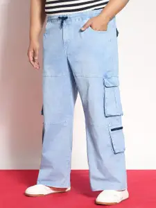 Urbano Plus Men Ice Blue Loose Baggy Fit Travel Stretchable Cargo Jeans With 8 Pockets