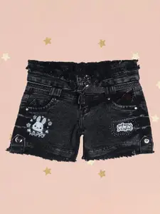 Miss & Chief Girls Washed Slim Fit High-Rise Denim Denim Shorts