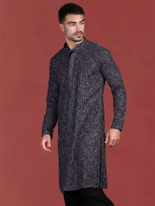 Anouk Floral Embroidered Chikankari Sequinned Mandarin Collar Pure Cotton Straight Kurta