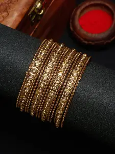 T4 JEWELS Set Of 12 Gold-Plated Kundan Studded & Beaded Bangles