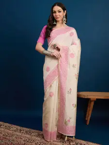 Anouk Floral Embellished Sequinned Tussar Saree