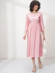 Vishudh Floral Embroidered Thread Work A-Line Ethnic Dress