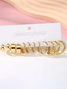 DIVASTRI Set of 6 Gold-Plated Circular Shaped Half Hoop Earrings