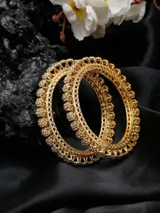 T4 JEWELS Set Of 2 Gold Plated Stone-Studded Bangles