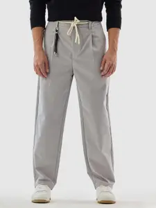 Snitch Men Light Grey Relaxed Fit Pleated Trousers